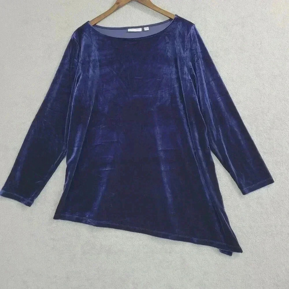 Susan Graver Womens Velvet Long Sleeve Asymmetrical Top XL  5PT - Picture 1 of 8